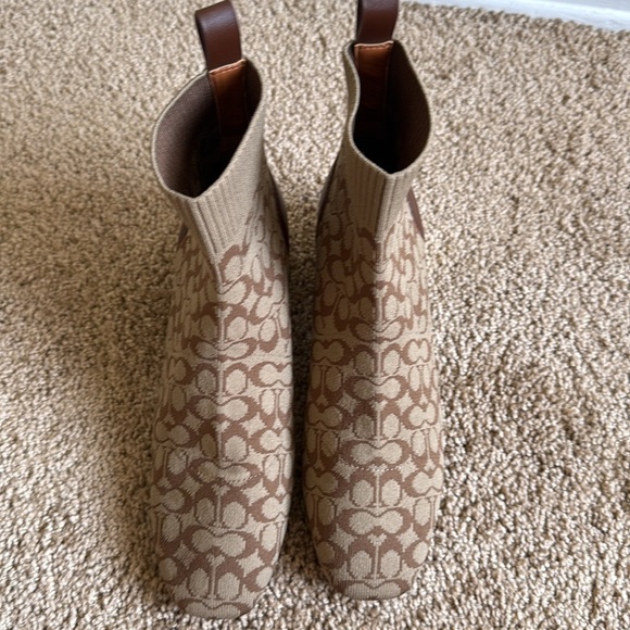 Coach Neeka Logo Knit Block Heel Slip On Bootie Brown Tan - Picture 3 of 8